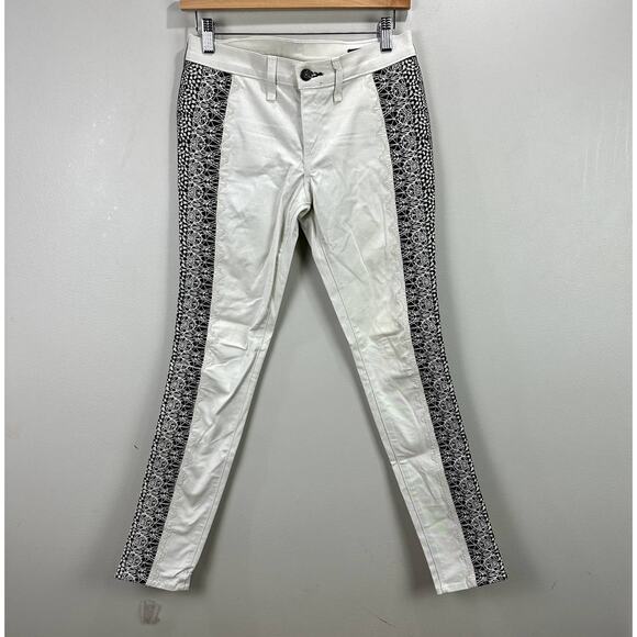 Rag & Bone White Embroidered Lace Black Tuxedo Stripe Skinny Jeans 26. - Picture 3 of 12